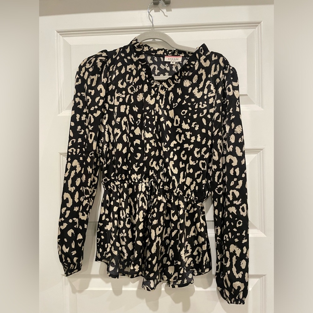 Andree- Black/White Animal Print Blouse- Size Medium